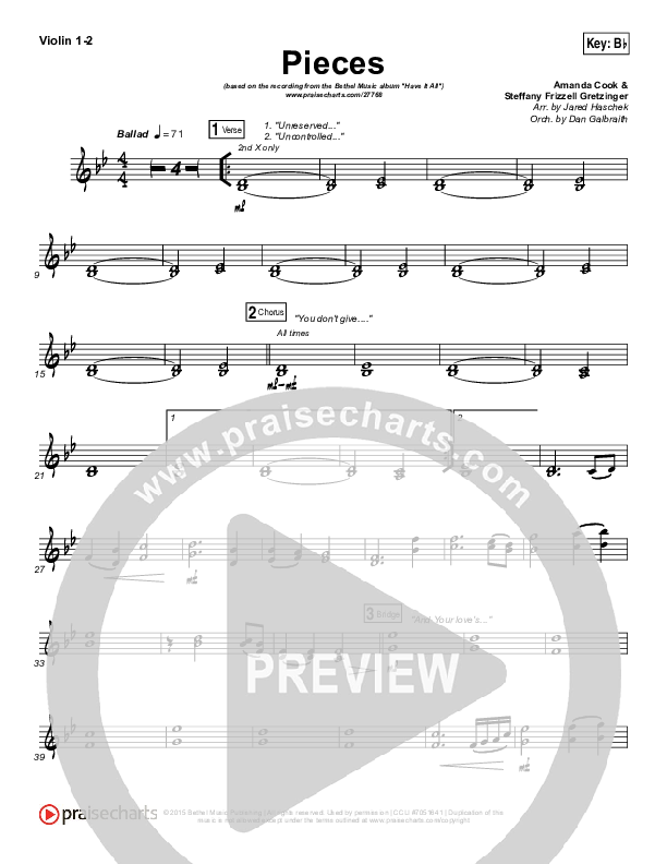 Pieces Violin 1/2 (Bethel Music / Steffany Gretzinger)