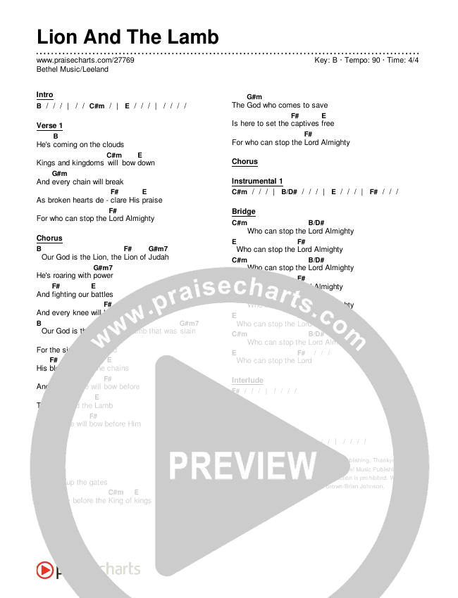 Lion And The Lamb Chords & Lyrics (Bethel Music / Leeland)