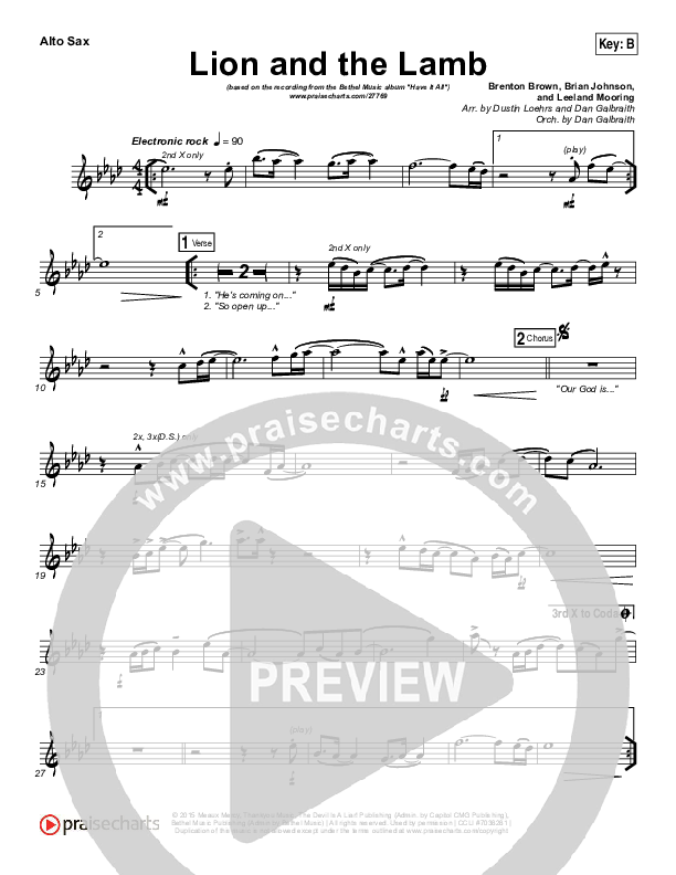 The Lion And The Lamb Alto Sax (Bethel Music / Leeland)