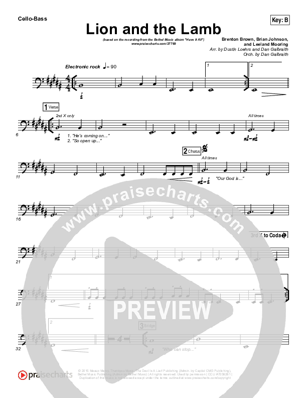 The Lion And The Lamb Cello/Bass (Bethel Music / Leeland)