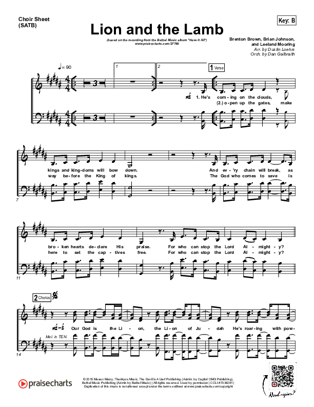 Lion And The Lamb Choir Sheet (SATB) (Bethel Music / Leeland)