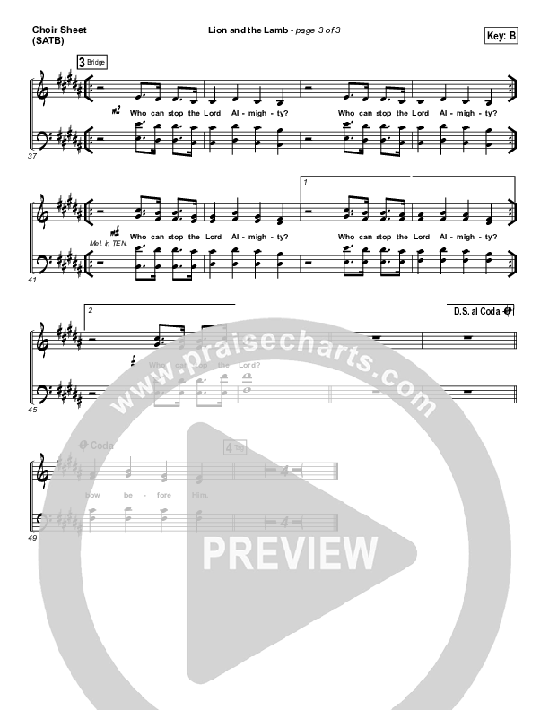 Lion And The Lamb Choir Sheet (SATB) (Bethel Music / Leeland)