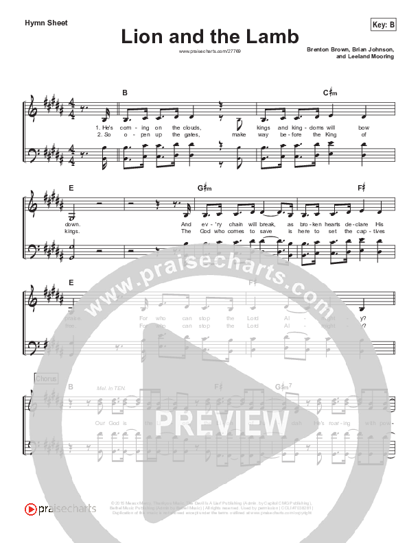 The Lion And The Lamb Hymn Sheet (Bethel Music / Leeland)