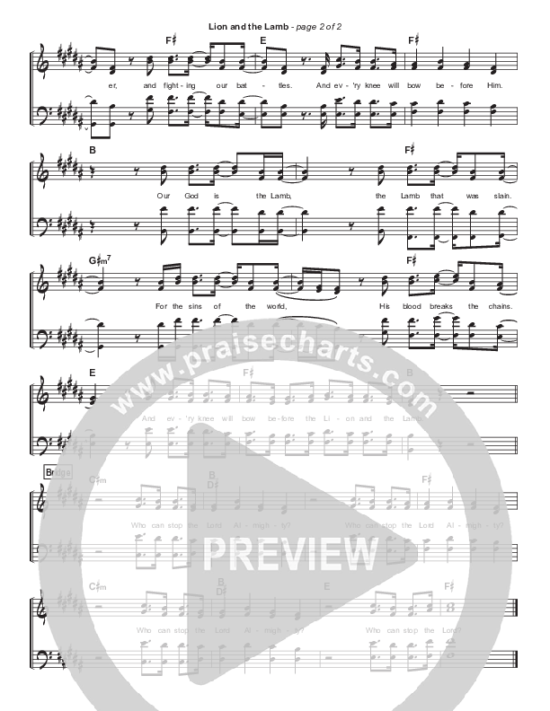 The Lion And The Lamb Hymn Sheet (Bethel Music / Leeland)
