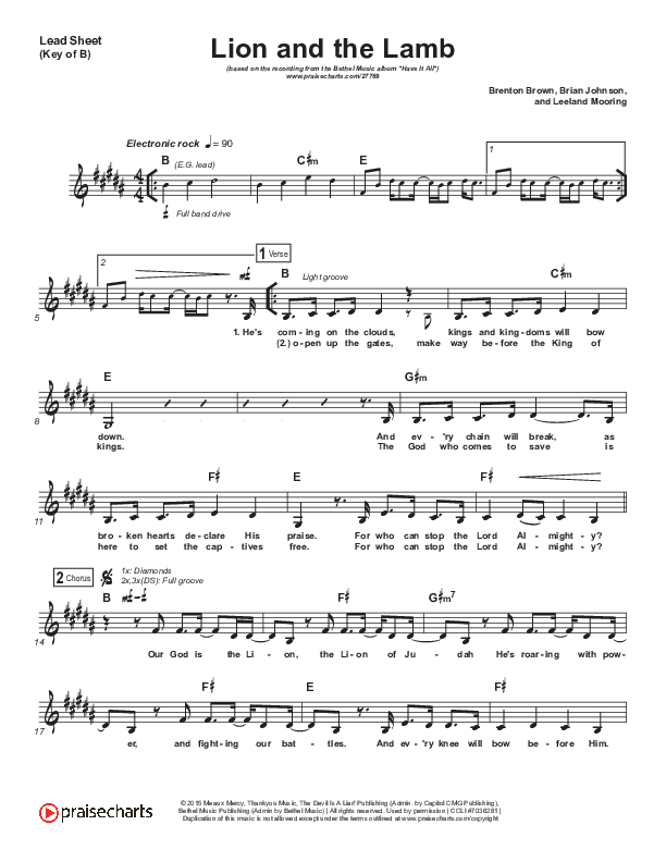 The Lion And The Lamb Lead Sheet (Melody) (Bethel Music / Leeland)