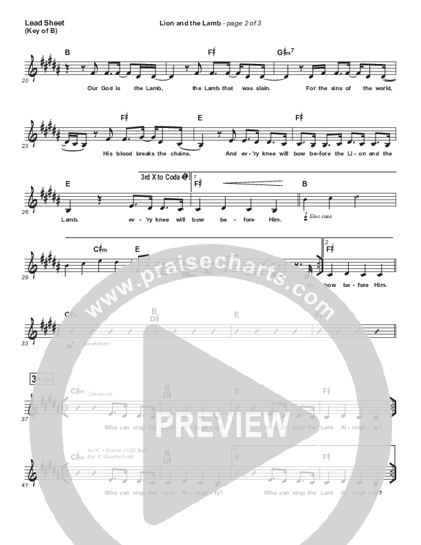The Lion And The Lamb Lead Sheet (Melody) (Bethel Music / Leeland)