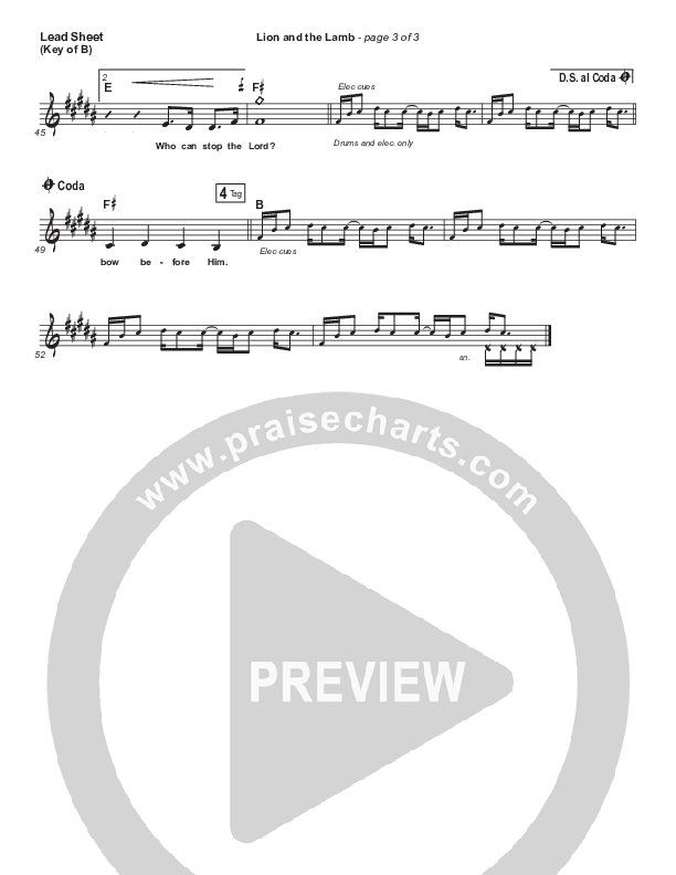 Lion And The Lamb Lead Sheet (Melody) (Bethel Music / Leeland)