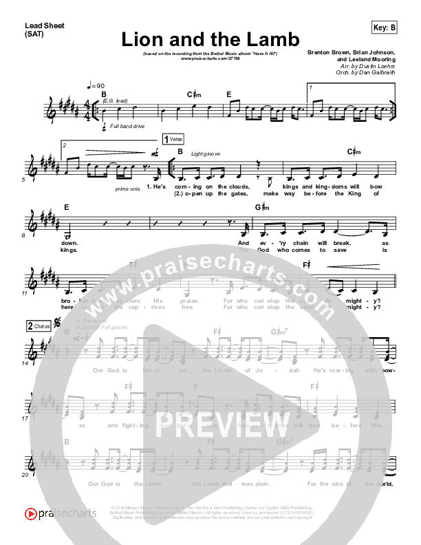 The Lion And The Lamb Lead Sheet (SAT) (Bethel Music / Leeland)