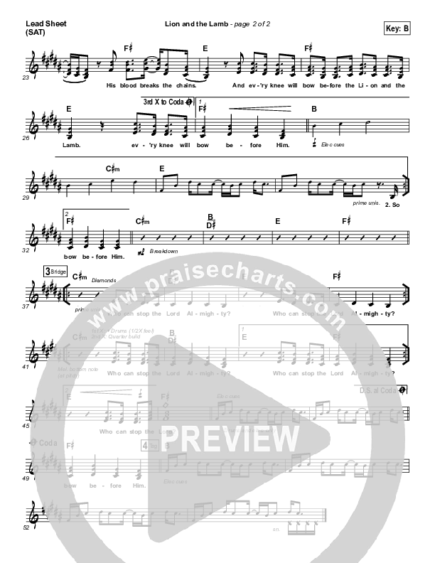 The Lion And The Lamb Lead Sheet (SAT) (Bethel Music / Leeland)