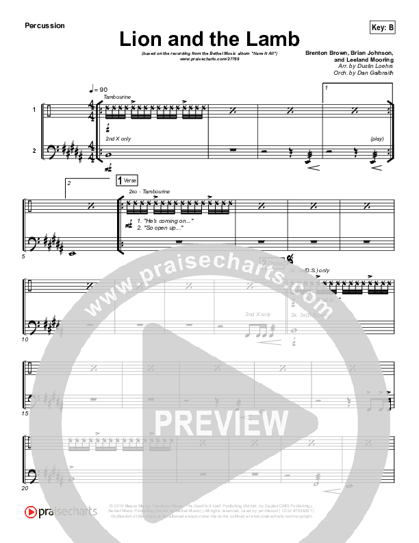 The Lion And The Lamb Percussion (Bethel Music / Leeland)