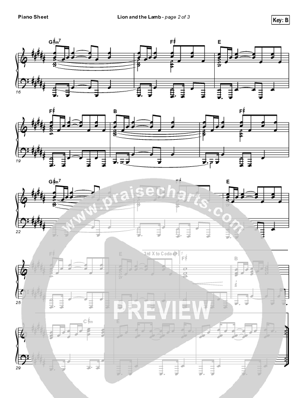 The Lion And The Lamb Piano Sheet (Bethel Music / Leeland)