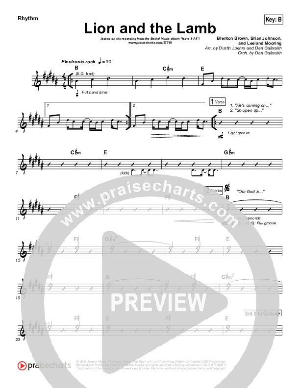 The Lion And The Lamb Rhythm Chart (Bethel Music / Leeland)