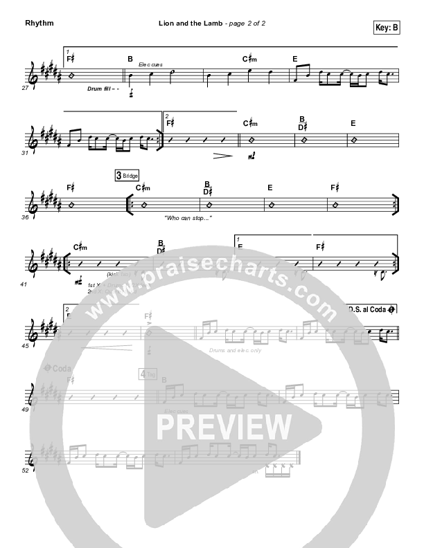 The Lion And The Lamb Rhythm Chart (Bethel Music / Leeland)