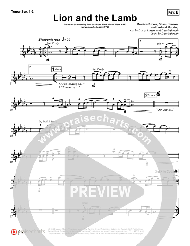 The Lion And The Lamb Tenor Sax 1,2 (Bethel Music / Leeland)