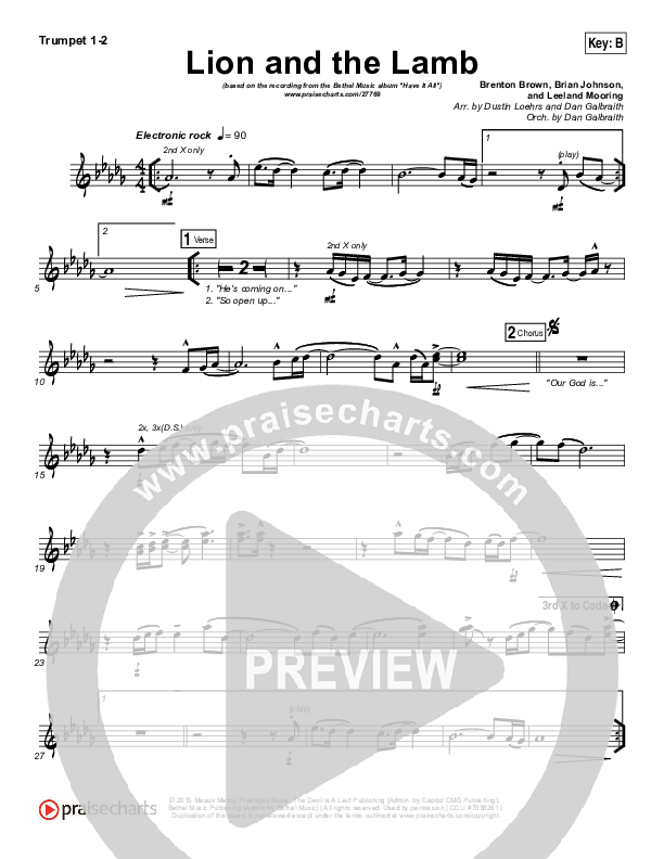 The Lion And The Lamb Trumpet 1,2 (Bethel Music / Leeland)