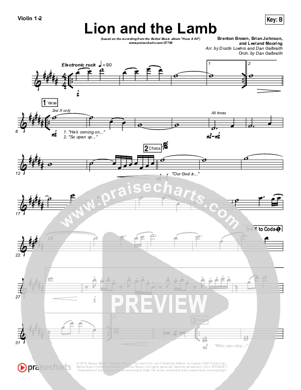 The Lion And The Lamb Violin 1,2 (Bethel Music / Leeland)