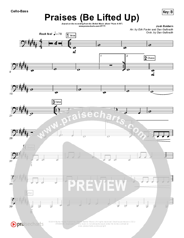 Praises (Be Lifted Up) Cello/Bass (Bethel Music / Josh Baldwin)