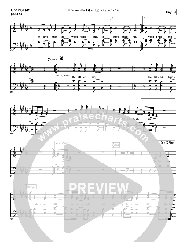Praises (Be Lifted Up) Choir Sheet (SATB) (Bethel Music / Josh Baldwin)