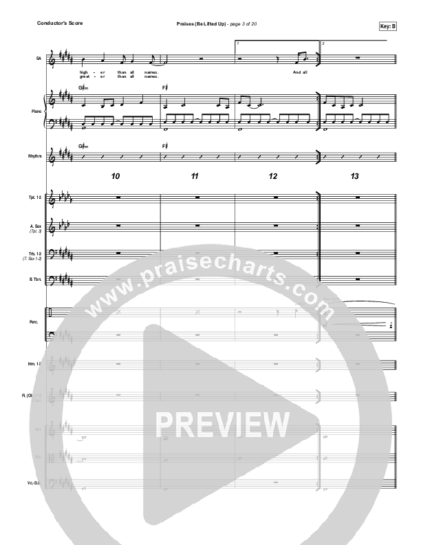 Praises (Be Lifted Up) Conductor's Score (Bethel Music / Josh Baldwin)