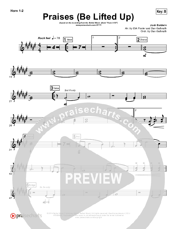 Praises (Be Lifted Up) French Horn 1/2 (Bethel Music / Josh Baldwin)