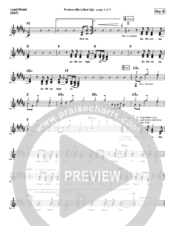 Praises (Be Lifted Up) Lead Sheet (SAT) (Bethel Music / Josh Baldwin)