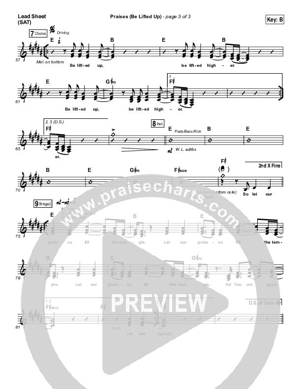 Praises (Be Lifted Up) Lead Sheet (SAT) (Bethel Music / Josh Baldwin)