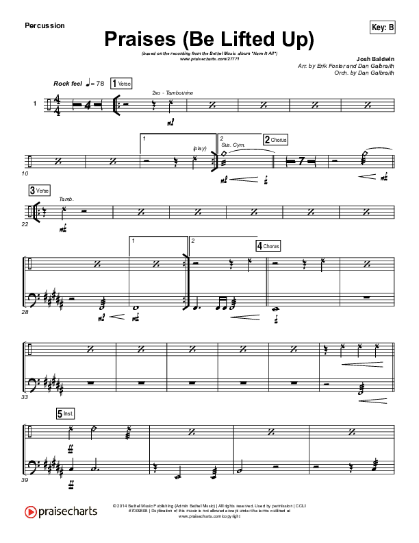 Praises (Be Lifted Up) Percussion (Bethel Music / Josh Baldwin)