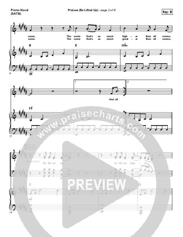 Praises (Be Lifted Up) Piano/Vocal (SATB) (Bethel Music / Josh Baldwin)