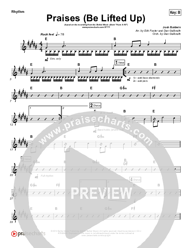 Praises (Be Lifted Up) Rhythm Chart (Bethel Music / Josh Baldwin)