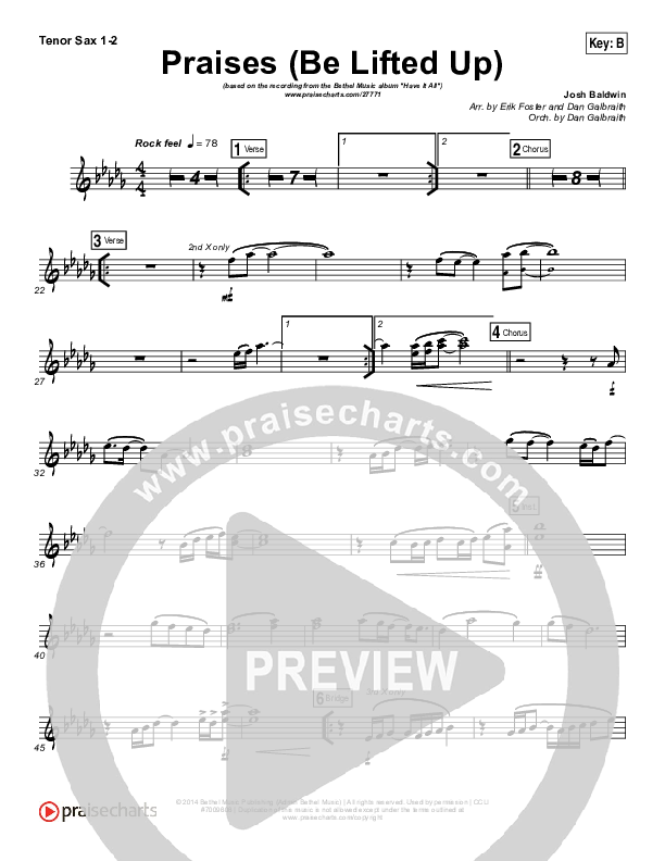 Praises (Be Lifted Up) Tenor Sax 1/2 (Bethel Music / Josh Baldwin)
