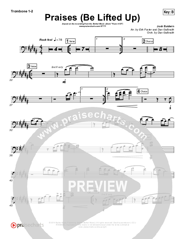 Praises (Be Lifted Up) Trombone 1/2 (Bethel Music / Josh Baldwin)