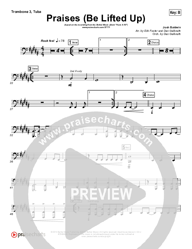 Praises (Be Lifted Up) Trombone 3/Tuba (Bethel Music / Josh Baldwin)