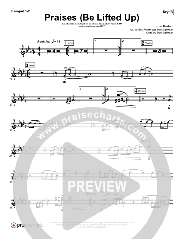 Praises (Be Lifted Up) Trumpet 1,2 (Bethel Music / Josh Baldwin)
