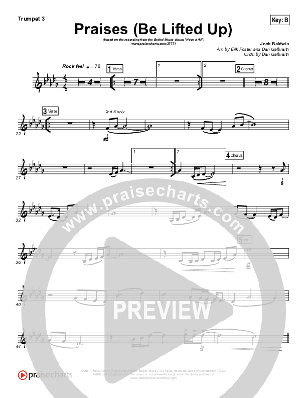 Praises (Be Lifted Up) Trumpet 3 (Bethel Music / Josh Baldwin)