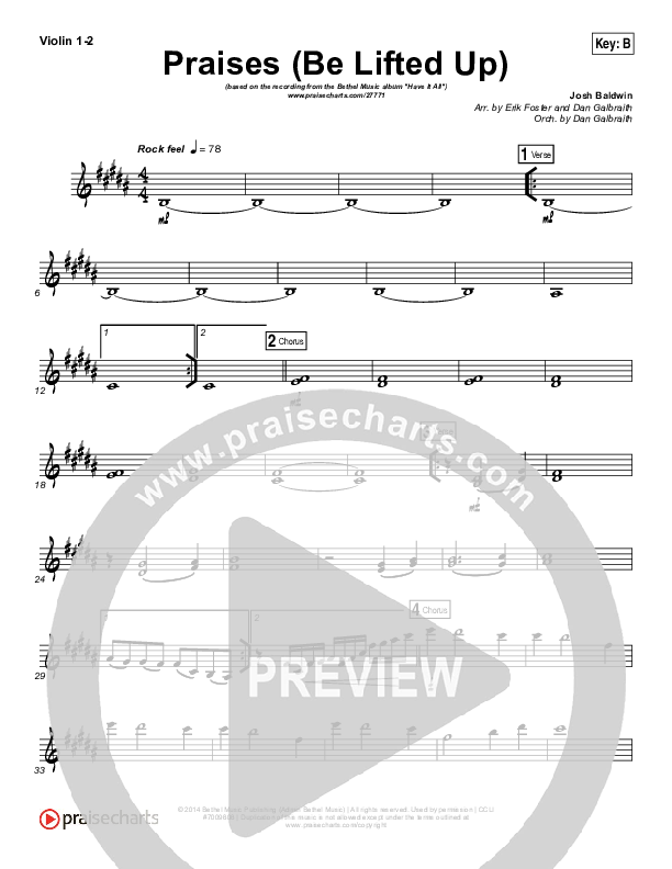 Praises (Be Lifted Up) Violin 1/2 (Bethel Music / Josh Baldwin)