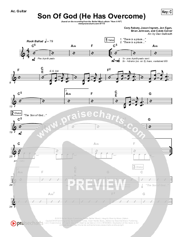 Son Of God (He Has Overcome) Rhythm Chart (Bethel Music / Cory Asbury)