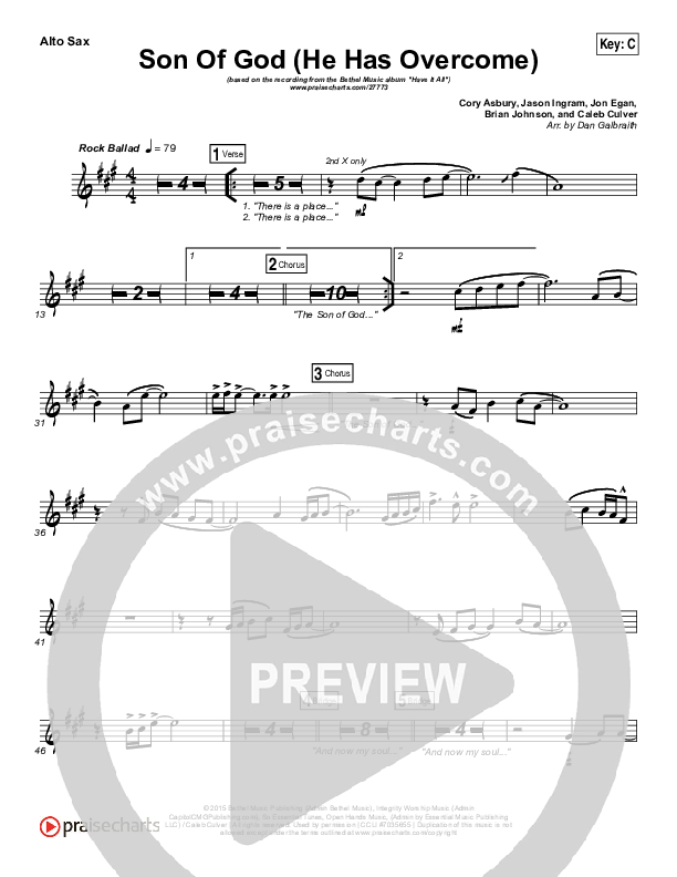 Son Of God (He Has Overcome) Alto Sax (Bethel Music / Cory Asbury)