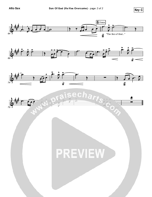 Son Of God (He Has Overcome) Alto Sax (Bethel Music / Cory Asbury)