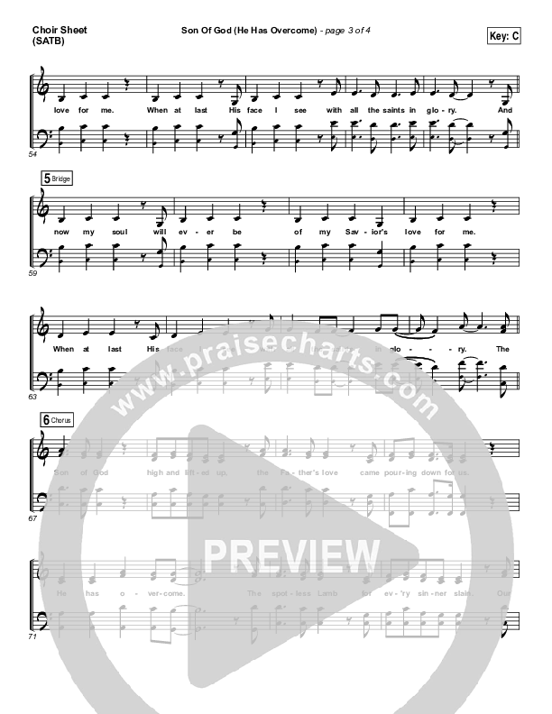 Son Of God (He Has Overcome) Choir Sheet (SATB) (Bethel Music / Cory Asbury)