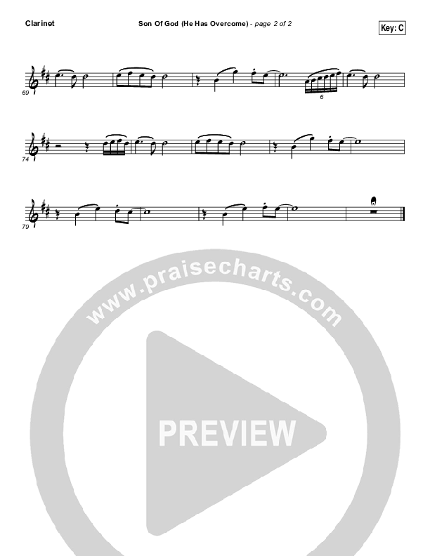 Son Of God (He Has Overcome) Clarinet (Bethel Music / Cory Asbury)