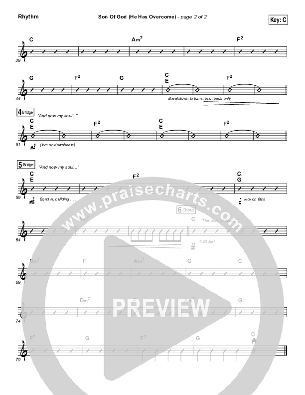 Son Of God (He Has Overcome) Rhythm Chart (Bethel Music / Cory Asbury)