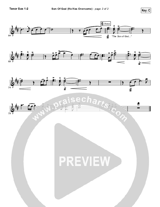 Son Of God (He Has Overcome) Tenor Sax 1/2 (Bethel Music / Cory Asbury)