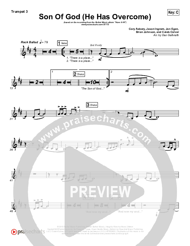 Son Of God (He Has Overcome) Trumpet 3 (Bethel Music / Cory Asbury)