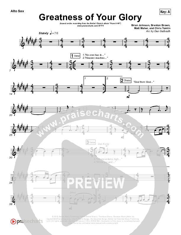 Greatness Of Your Glory Alto Sax (Bethel Music / Brian Johnson)