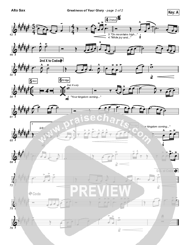 Greatness Of Your Glory Alto Sax (Bethel Music / Brian Johnson)