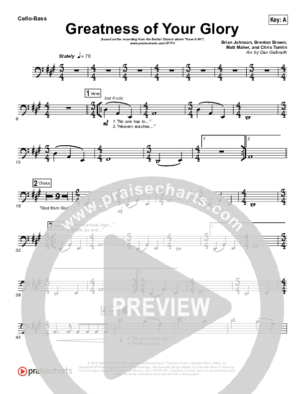 Greatness Of Your Glory Cello/Bass (Bethel Music / Brian Johnson)