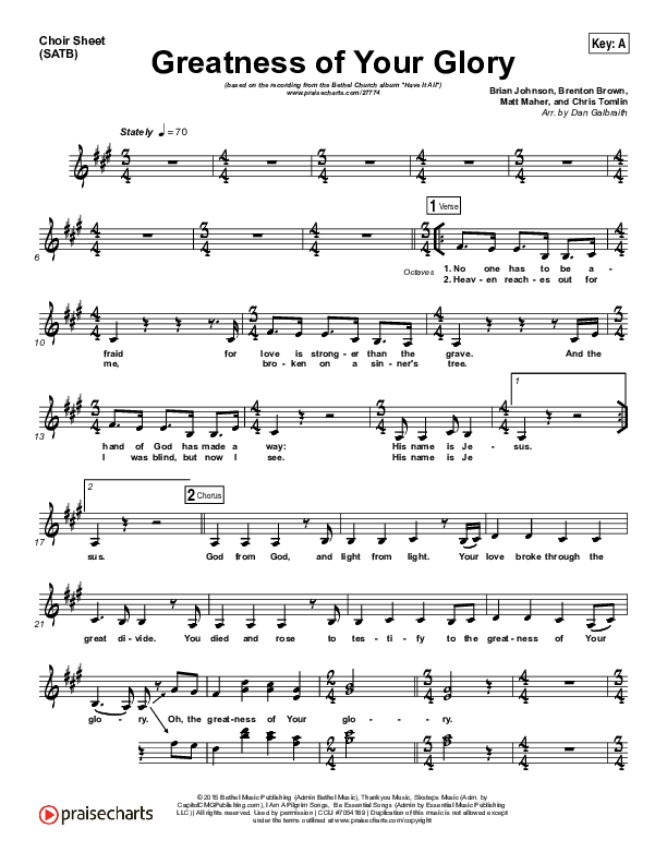 Greatness Of Your Glory Choir Sheet (SATB) (Bethel Music / Brian Johnson)