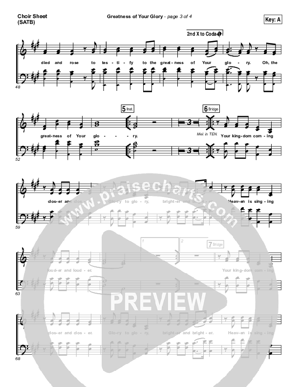 Greatness Of Your Glory Choir Sheet (SATB) (Bethel Music / Brian Johnson)