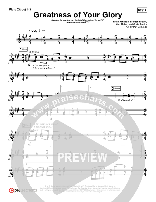 Greatness Of Your Glory Flute/Oboe 1/2/3 (Bethel Music / Brian Johnson)