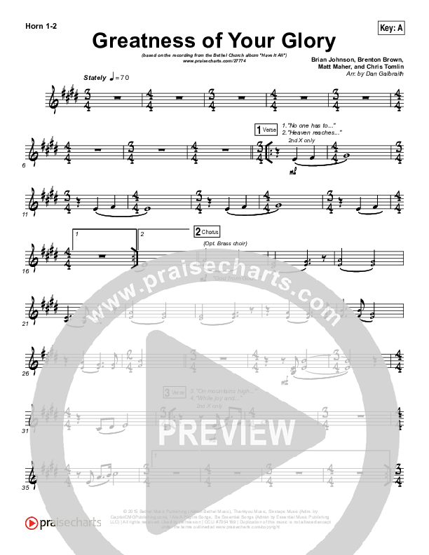 Greatness Of Your Glory French Horn 1/2 (Bethel Music / Brian Johnson)